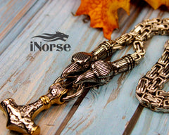 Ravens Of Odin Viking Necklace | Norse Jewelry | Mjolnir Pendant | Thor's Hammer | Hugin & Munin Necklace| Norse Pendant | Viking Jewelry
