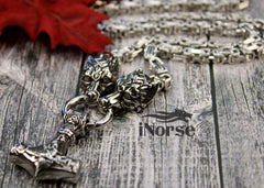 Wolves Of Odin Viking Necklace | Norse Jewelry | Mjolnir Necklace | Norse Necklace | Geri & Freki Jewelry | Thor Necklace | Viking Jewelry