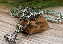 Wolves Of Odin Viking Necklace | Norse Jewelry | Mjolnir Necklace | Norse Necklace | Geri & Freki Jewelry | Thor Necklace | Viking Jewelry