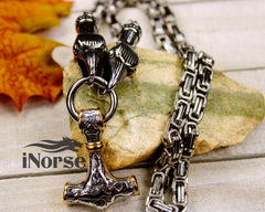 Ravens Of Odin Viking Necklace | Norse Jewelry | Mjolnir Pendant | Thor's Hammer | Hugin & Munin Necklace| Norse Pendant | Viking Jewelry