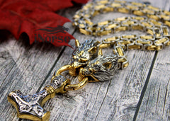 Odin's Wolves Viking Necklace | Mjolnir Pedant | Norse Jewelry | Fenrir Necklace | Norse Necklace | Odin Necklace | Thor | Viking Jewelry